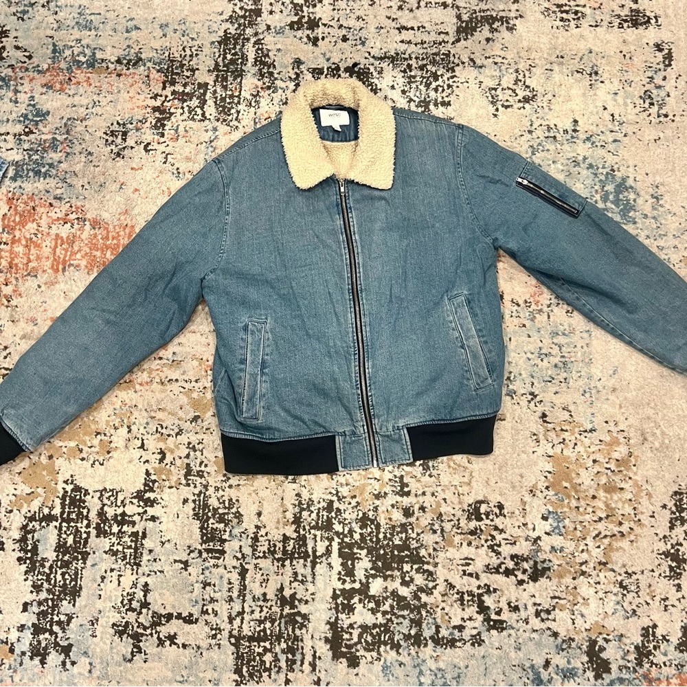 WeSC Lumber Faux Shearling Denim Jacket Mens Size XXL
